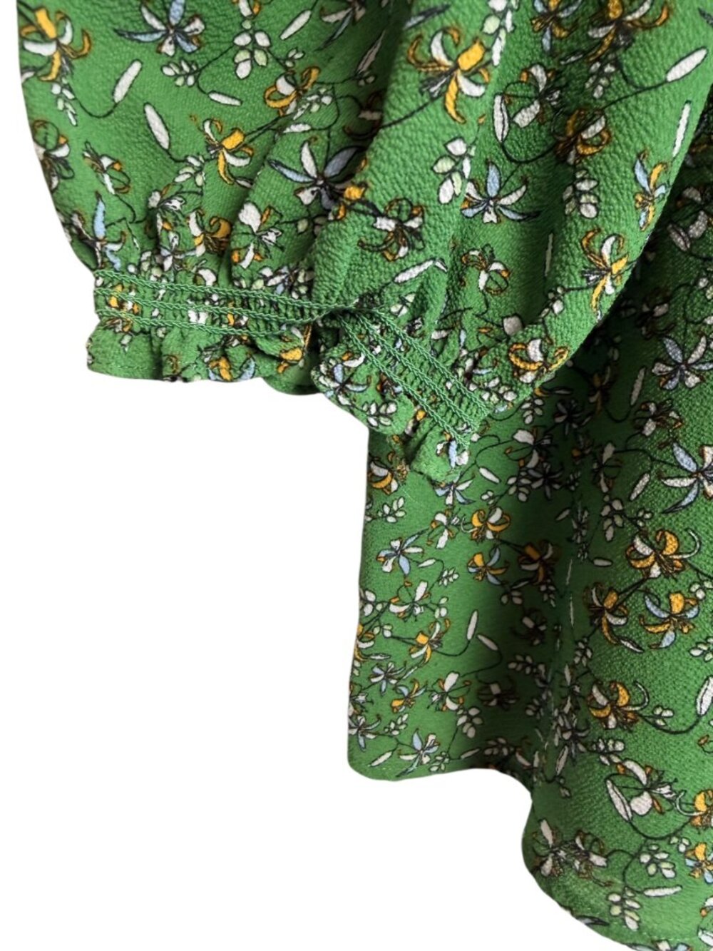 Max Studio Green Floral Ditsy Print Ruffle Yoke Balloon Sleeve Blouse - Picture 6 of 12